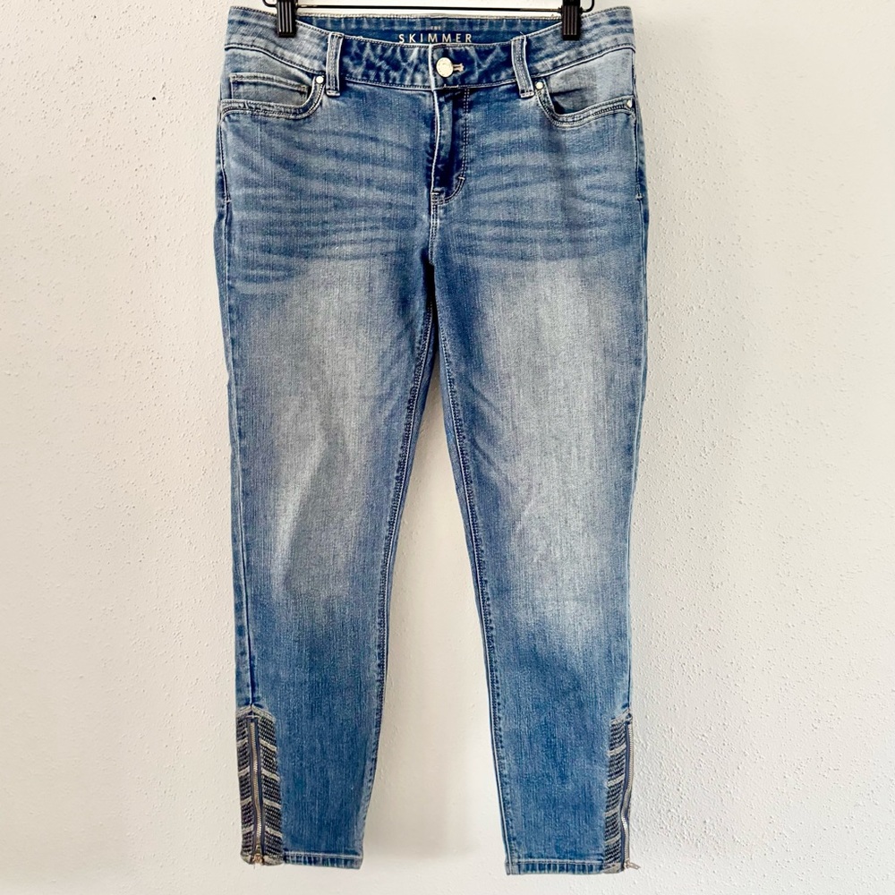 WHBM Skimmer Zipper Ankle Denim Medium Wash Skinny Jeans Embroidered Women's 8 P